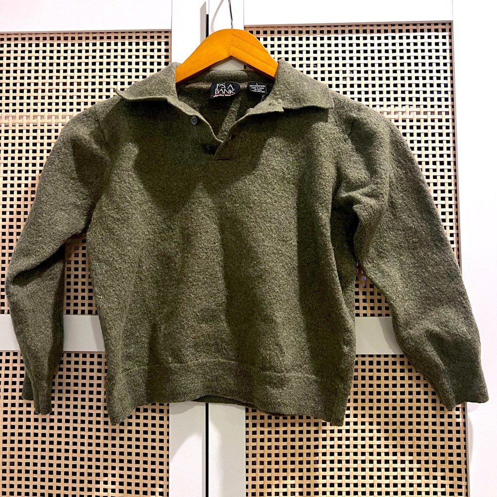 Jos A. Bank Cropped Pullover Quarter Button Up Polo 100% Merino Wool, XS/XXS